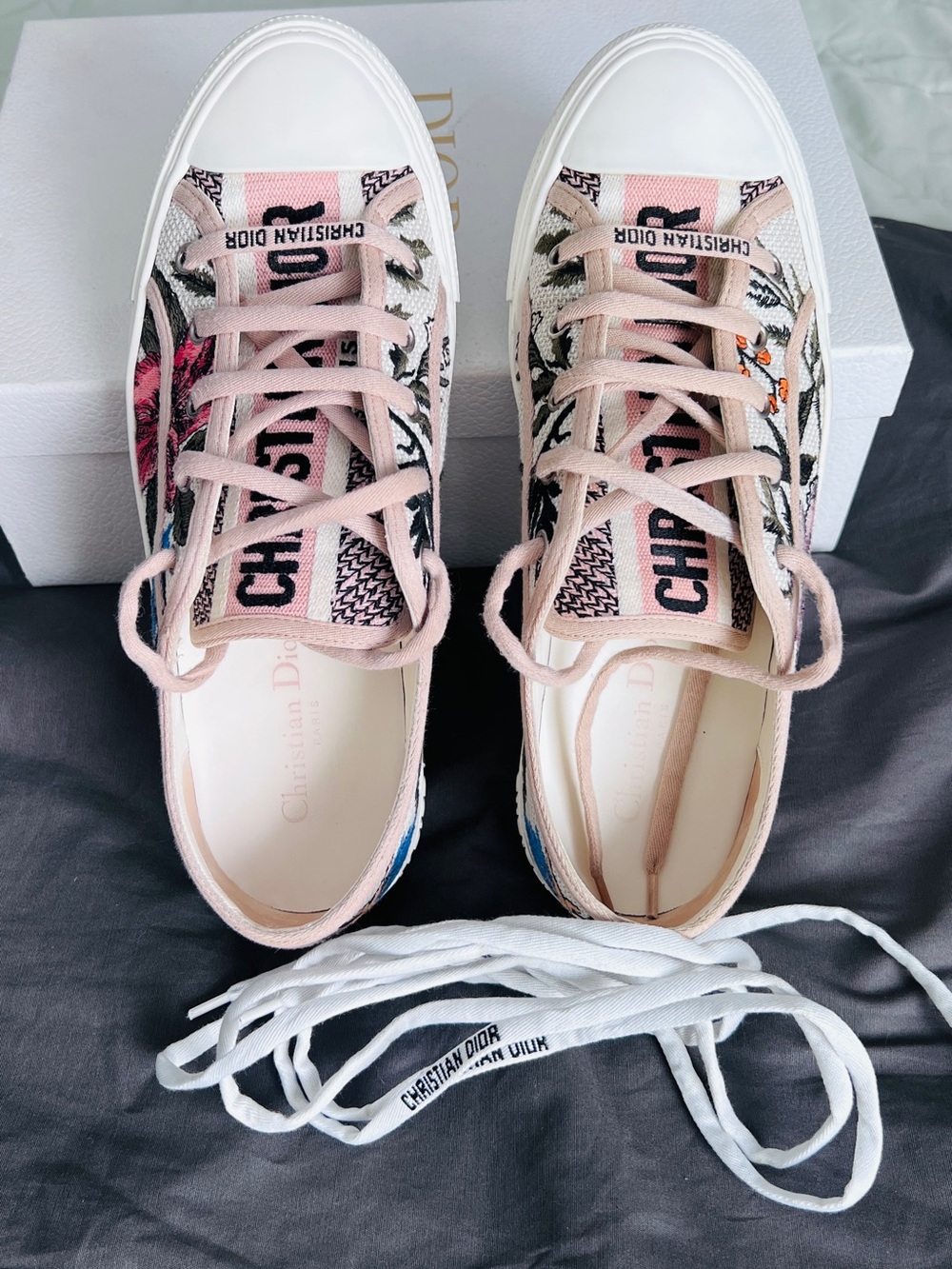 Dior Pink Floral Canvas Low-Top Sneakers